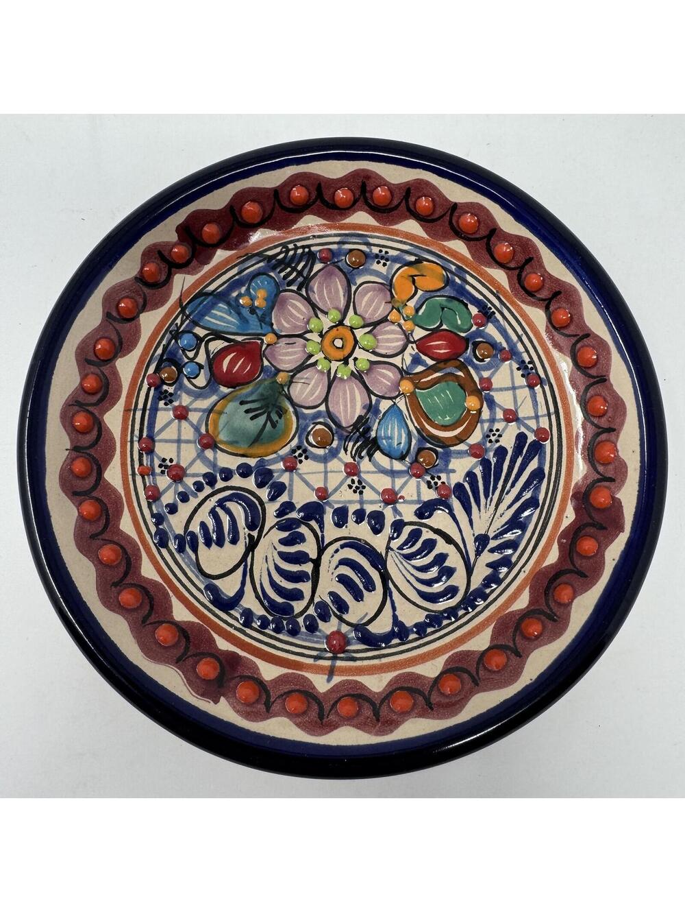 Talavera Plate 5.75 Hand-Painted Mexican Ceramic Majolica Floral Kitchen Decor